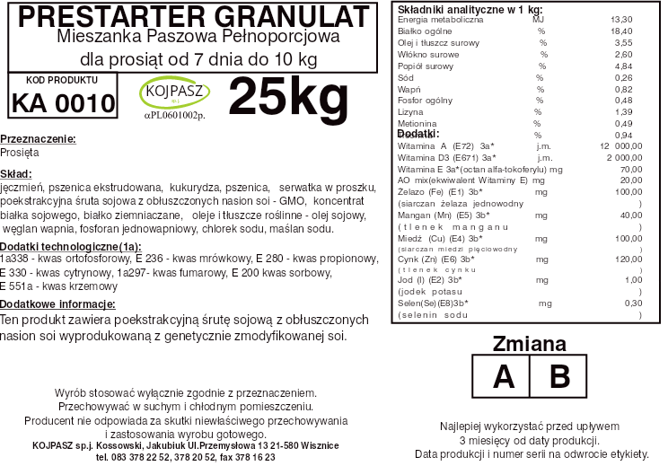 Pasza od 7 dnia życia Prestarter Granulat 25kg - obrazek 2