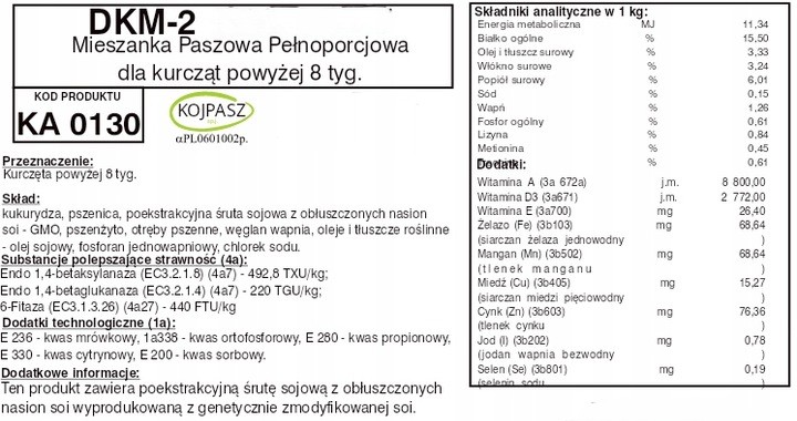 Pasza dla kurcząt od 8 tygodnia życia DKM-2 Granulat 10kg - obrazek 2