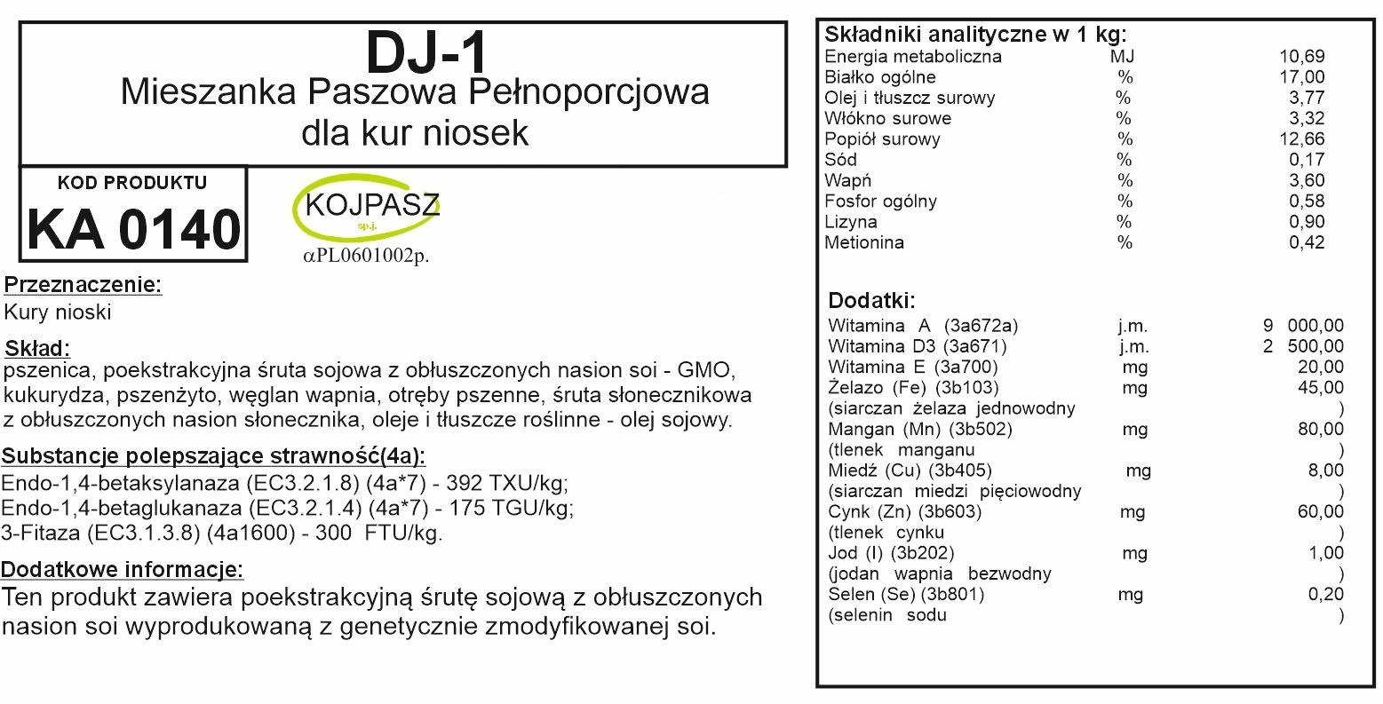 Pasza dla kur niosek DJ-1 Sypka 25kg - obrazek 2