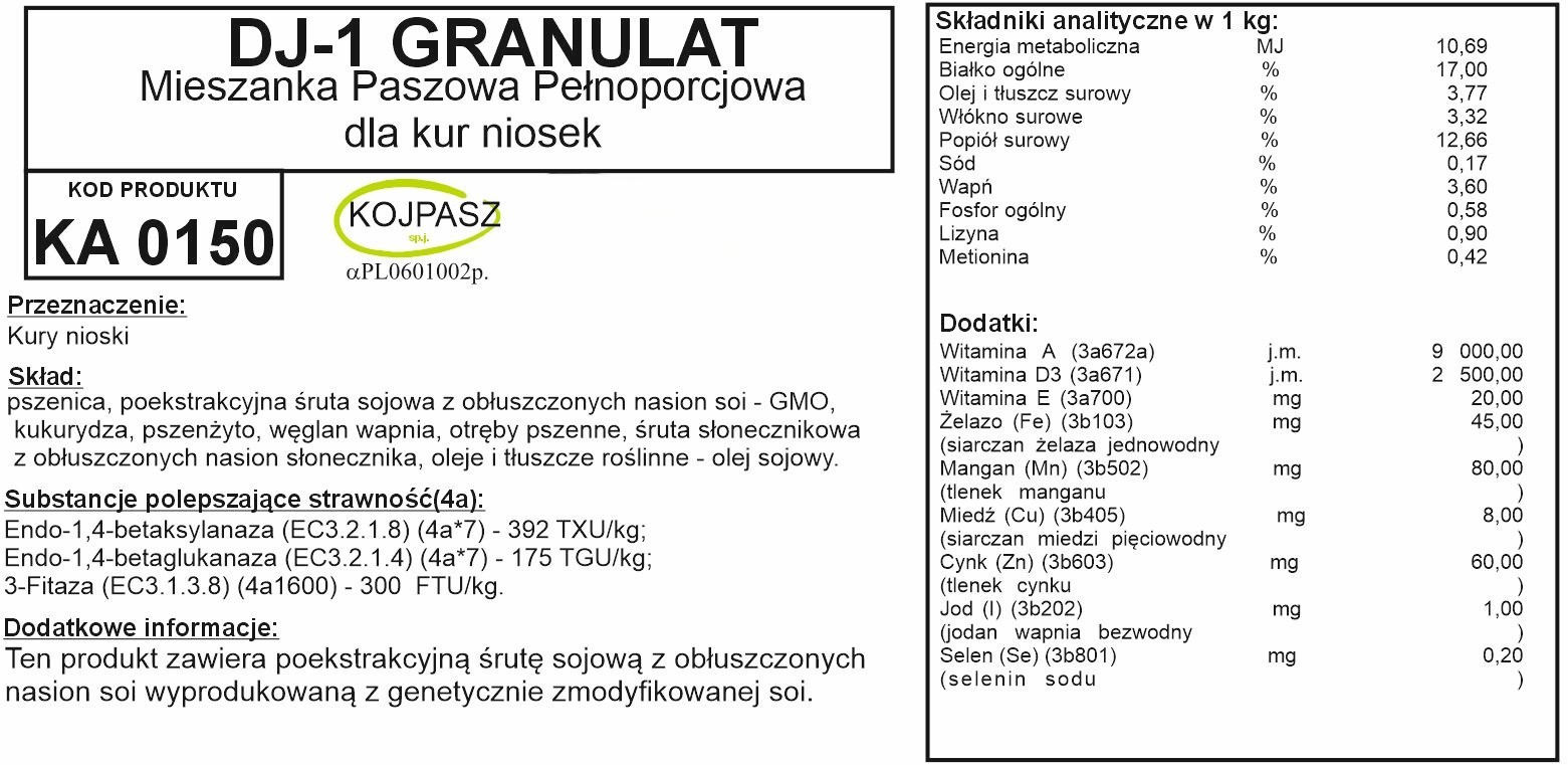 Pasza dla kur niosek DJ-1 Granulat 10kg - obrazek 2
