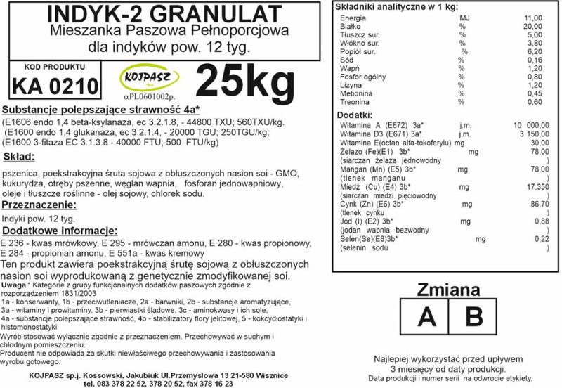 Pasza dla indyków od 12 tygodnia życia Indyk 2 Granulat 25kg - obrazek 2