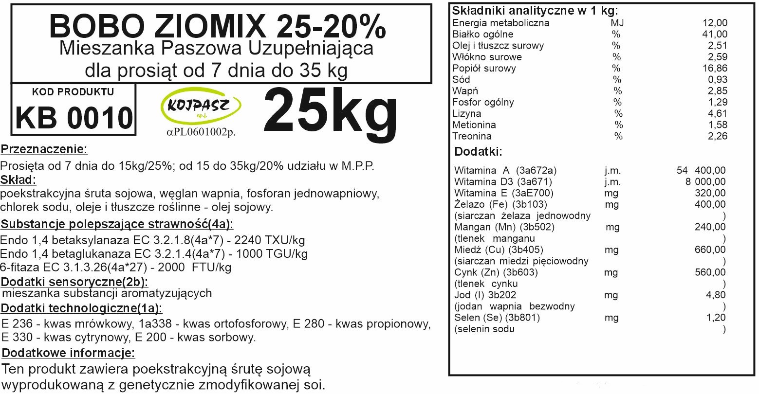 Koncentrat dla prosiąt od 7 dnia życia Bobo Ziomix 25-20% 25kg - obrazek 2