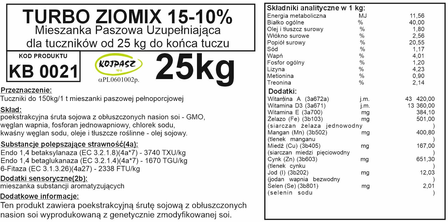 Koncentrat białkowy dla tuczników Turbo Ziomix 15-10% 25kg - obrazek 2