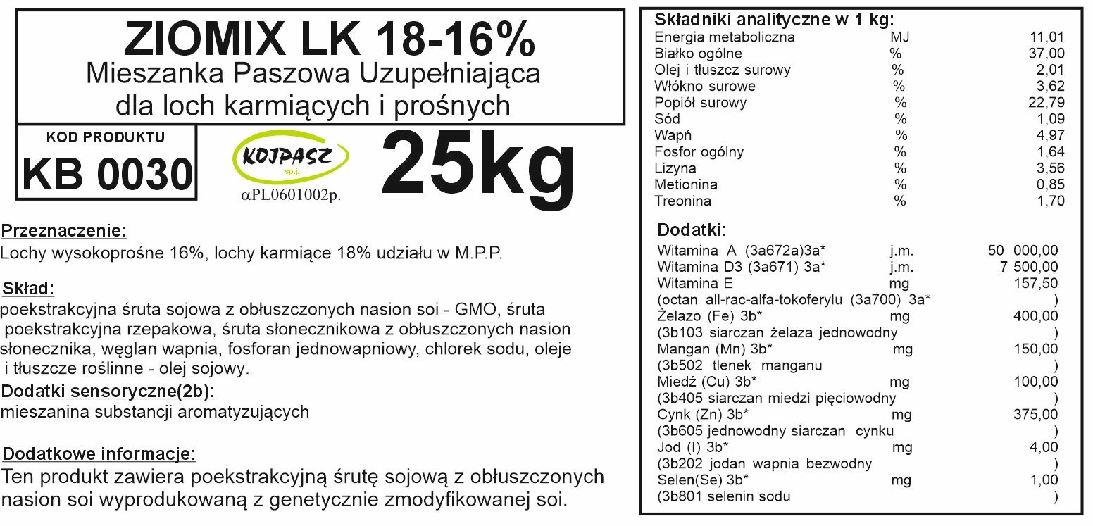 Koncentrat dla loch wysokoprośnych i karmiących Ziomix LK 16-18% 25kg - obrazek 2