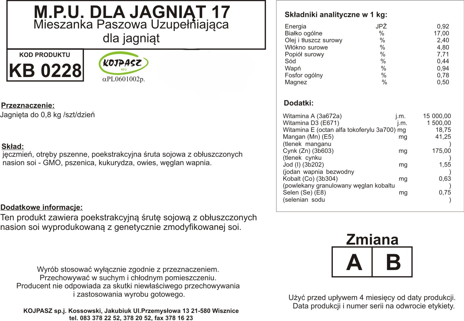 Pasza dla jagniąt z dużą zawartością białka sypka 20kg - obrazek 2
