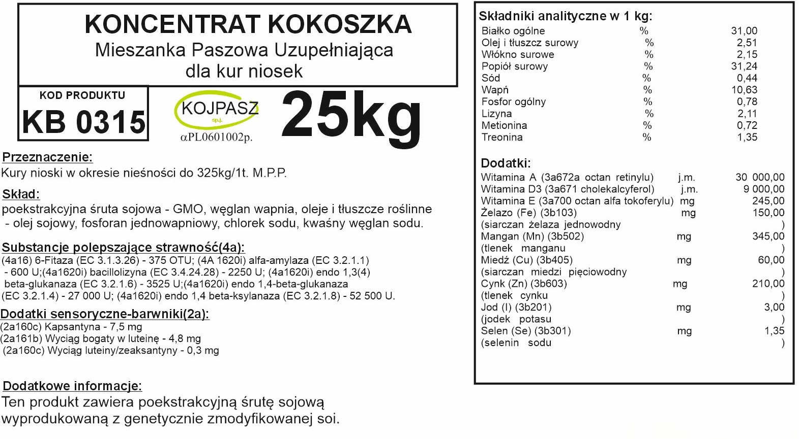 Koncentrat dla kur niosek Kokoszka 25kg - obrazek 2