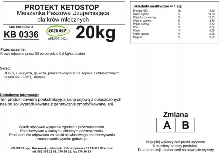 Wysokoenergetyczna pasza dla krów po porodzie Protekt Ketostop 20kg - obrazek 2