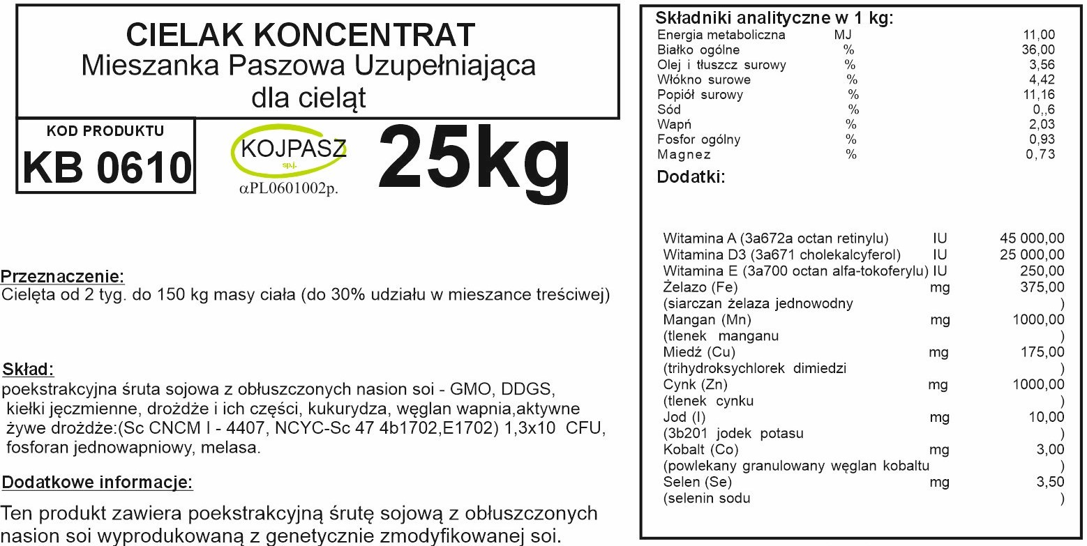 Pełnoporcjowy koncentrat białkowy Cielak Koncentrat 25kg - obrazek 2