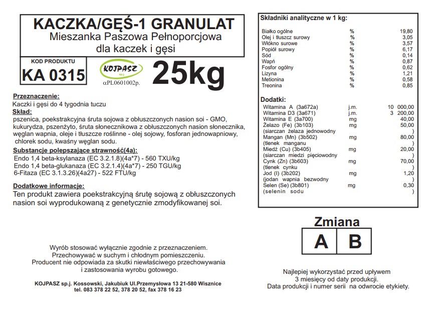 Kaczka-Gęś-1 Granulat dla drobiu wodnego na 1-4 tydzień życia 19kg - obrazek 2