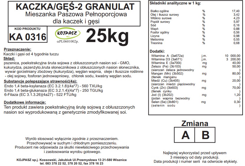 Kaczka-Gęś-2 Granulat dla drobiu wodnego od 4 tygodnia życia 19kg - obrazek 2